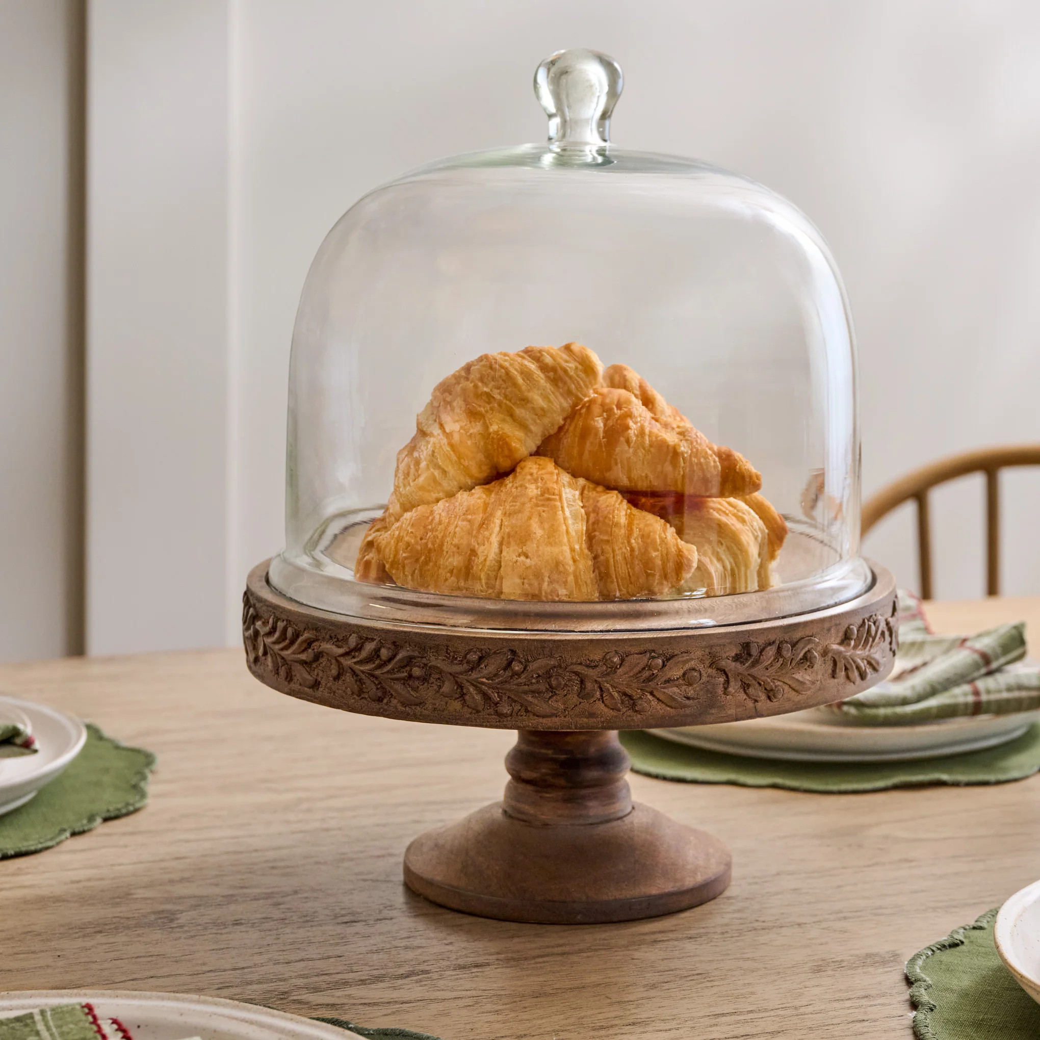 Eleanor Carved Wood Cake Stand with Glass Dome | Magnolia