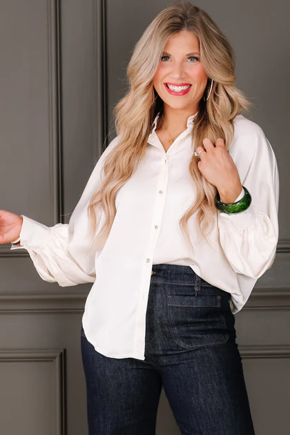 Get to You Ivory Long Bubble Sleeve Top | The Willow Tree