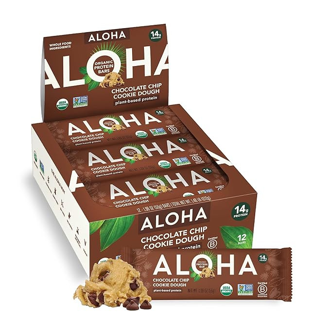 Aloha Organic Plant Based Protein Bars Chocolate Chip Cookie Dough, 1.98 Oz,(Pack of 12) | Amazon (US)