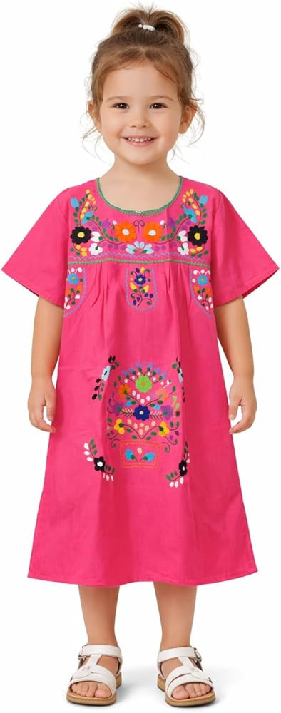 Embroidered Puebla Mexican Dress for Girls, Handmade Traditional Mexican Dress for Girls, Cotton ... | Amazon (US)