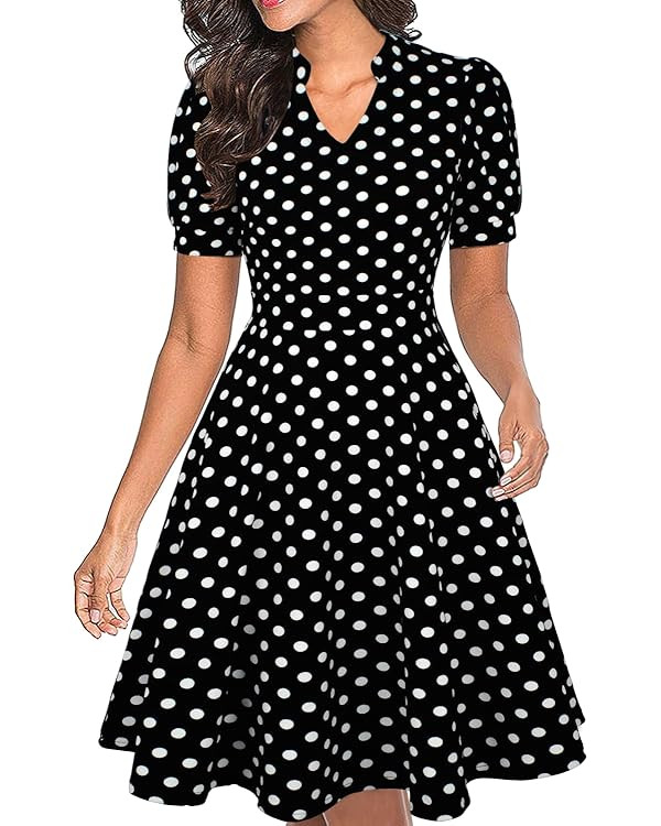 Mokayee Womens Summer Short Puff Sleeve Casual Semi-Formal Fit and Flare Church Wedding Guest Wor... | Amazon (US)