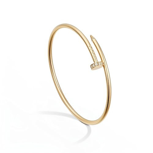 18K Gold Plated Nail Bracelet for Women & Men, Classic Open Cuff Bangle, Adjustable Stainless Steel Fashion Bracelet, Minimalist Unisex Jewelry Gift for Birthday Anniversary- | Amazon (US)