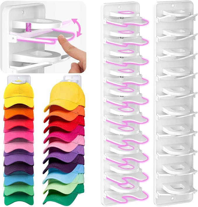 Spring Clip Hat Organizer for Baseball Caps – 2 Pack, Wall Hat Rack for Door & Closet – Keeps... | Amazon (US)