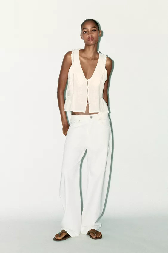 EMBROIDERED PETER PAN COLLAR TOP | Zara US