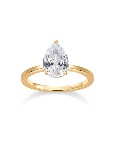 PAVOI 14K Yellow Gold Plated Simple 2.5CT Pear Cubic Zirconia Hidden Halo Eternity Band Bridal Wedding Ring for Women - Size 8 | Amazon (US)