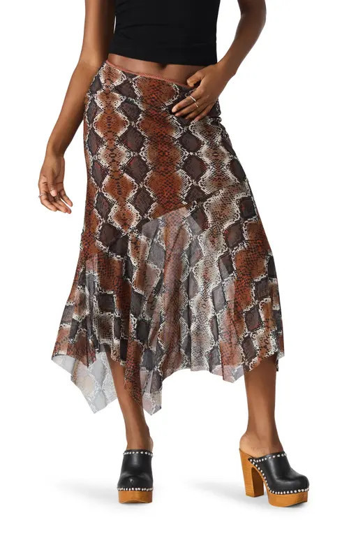 Steve Madden Lacie Snakeskin Print Midi Skirt in Bronze at Nordstrom, Size X-Large | Nordstrom
