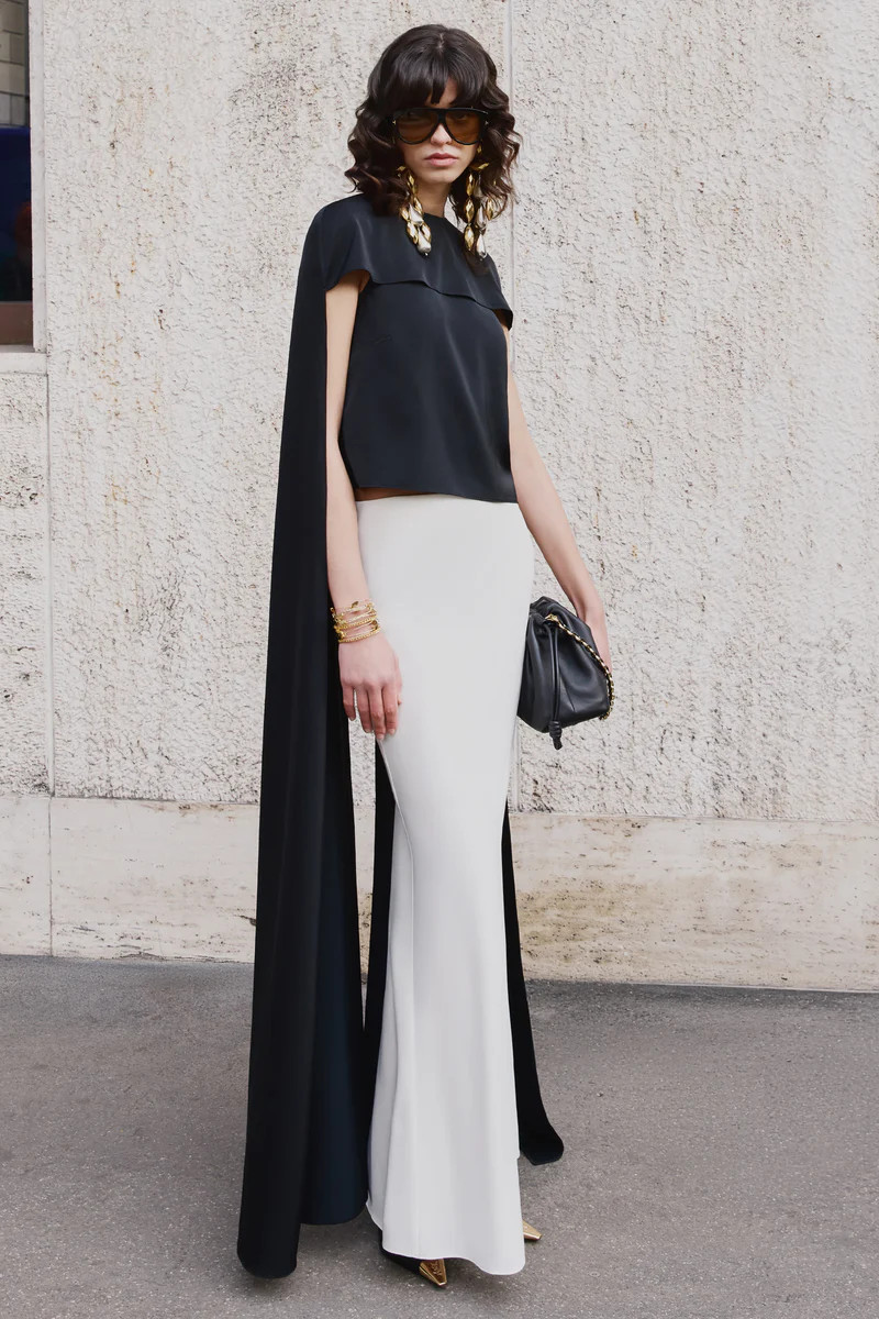 Aetheria  Black Satin High-Neck Top With Cape | Club L London