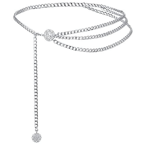 MODRSA Silver Waist Chain Belt - 36" (91cm) Women's Belly Chain Body Jewelry Dress Belt | Amazon (US)