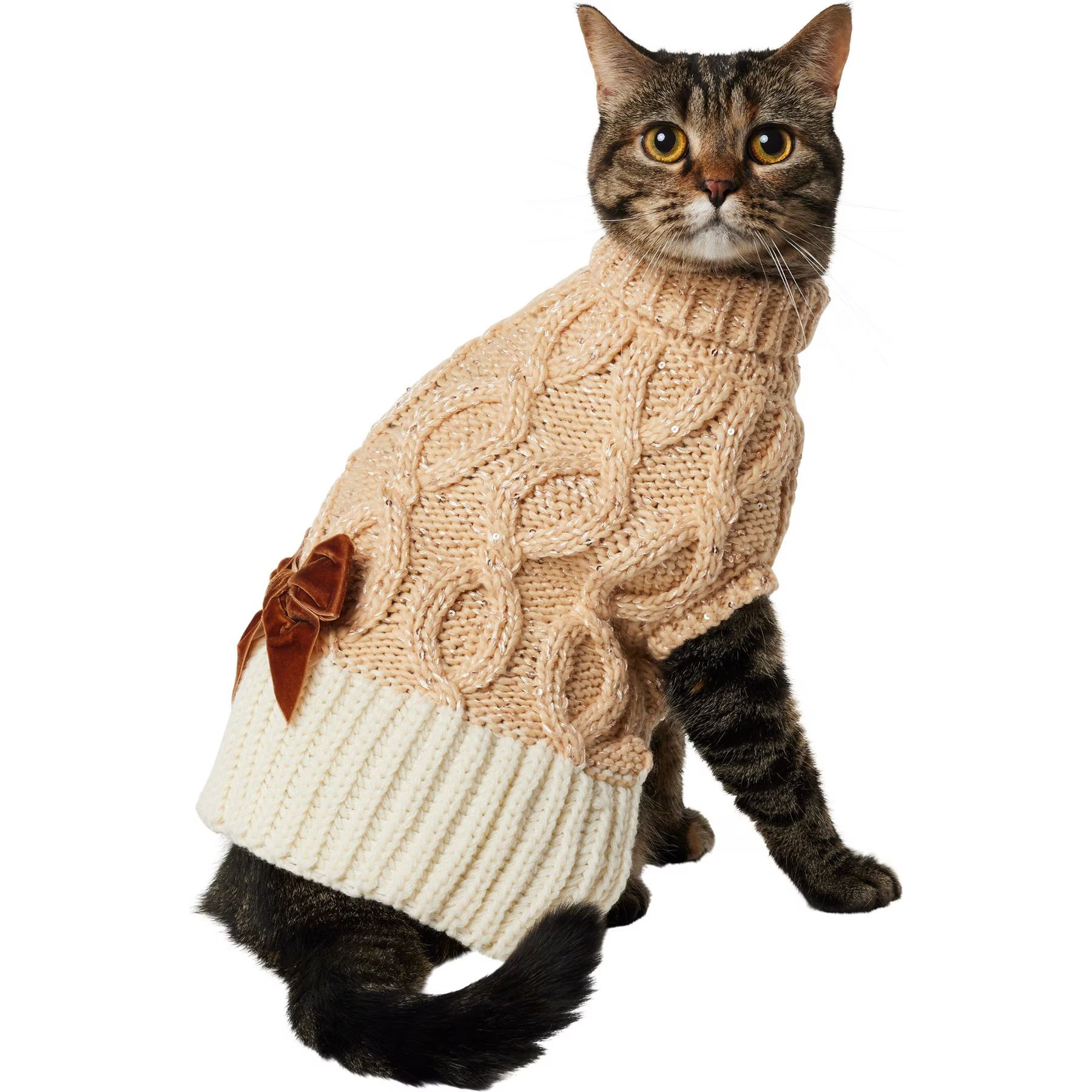 Frisco Cable Knit Dog & Cat Sweater Dress with Velvet Bow | Chewy.com