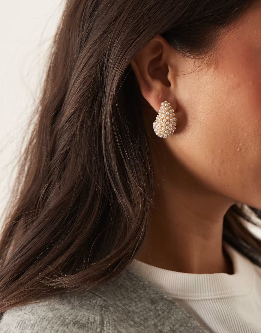 Accessorize pearl curve drop earrings in gold | ASOS (Global)