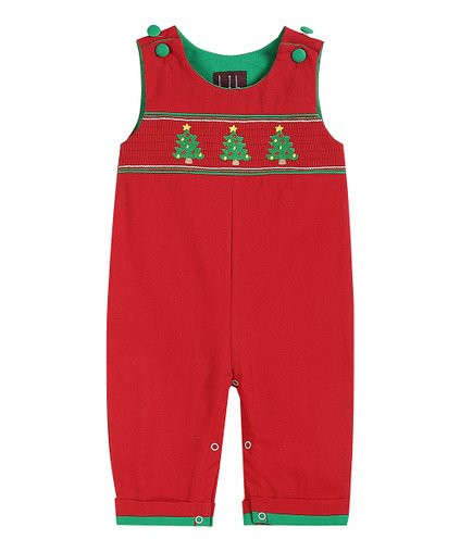 Red Smocked Decorated Tree Overalls - Infant &amp; Toddler | Zulily