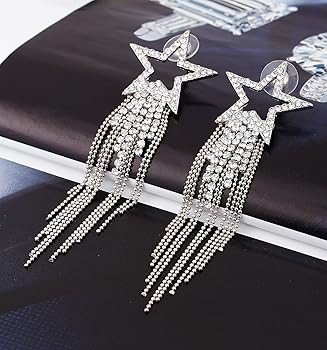 Women’s Tassel Earrings Star Ear Stud Pave Crystal Dangle Earrings Boho Waterfall Beaded Fringe... | Amazon (US)