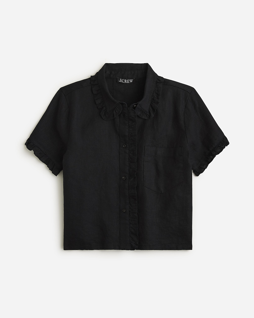 Ruffle-trim button-up shirt in linen | J. Crew US