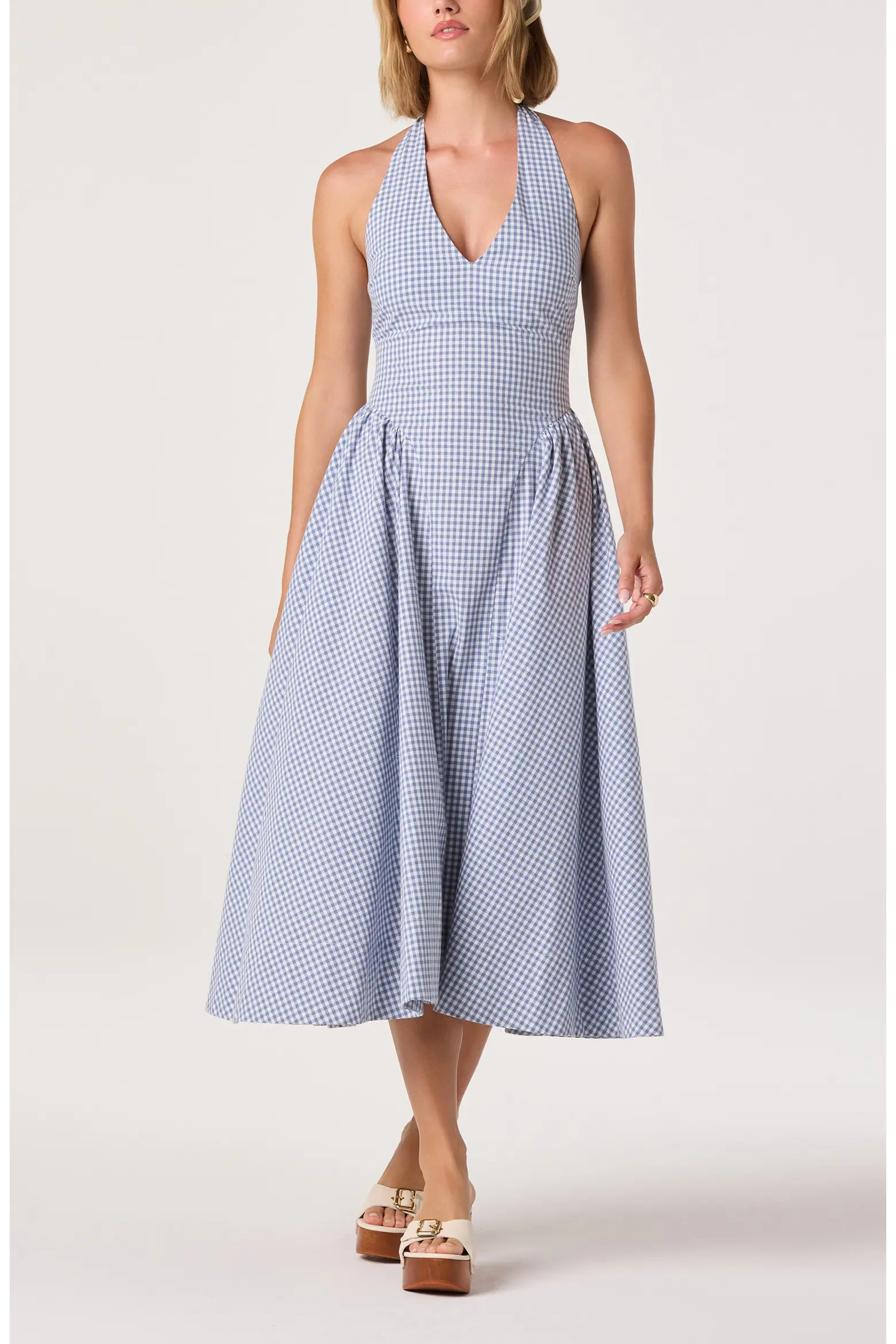 Meana Gingham Halter Neck Drop Waist Midi Dress (Women) | Nordstrom | Nordstrom