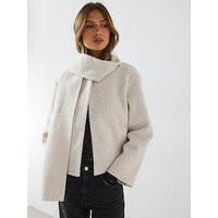 Mango Jacket With Detachable Scarf, Beige, Size L, Women | Very (UK)