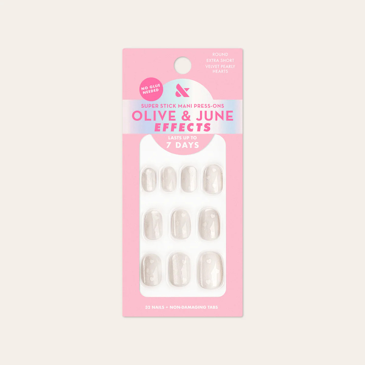 Velvet Pearly Hearts - Tab Press On | Extra Short | Round | Olive & June