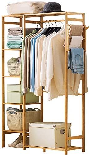 Ufine Bamboo Garment Rack 6 Tier Storage Shelves Clothes Hanging Rack with Side Hooks, Heavy Duty... | Amazon (US)