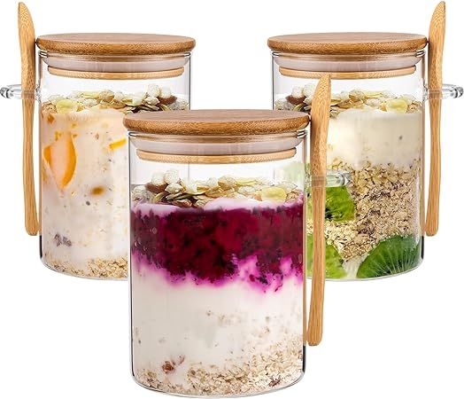 Famyards Glass Jars with Bamboo Airtight Lid and Spoon, Overnight Oats Containers with Lids, Deco... | Amazon (US)