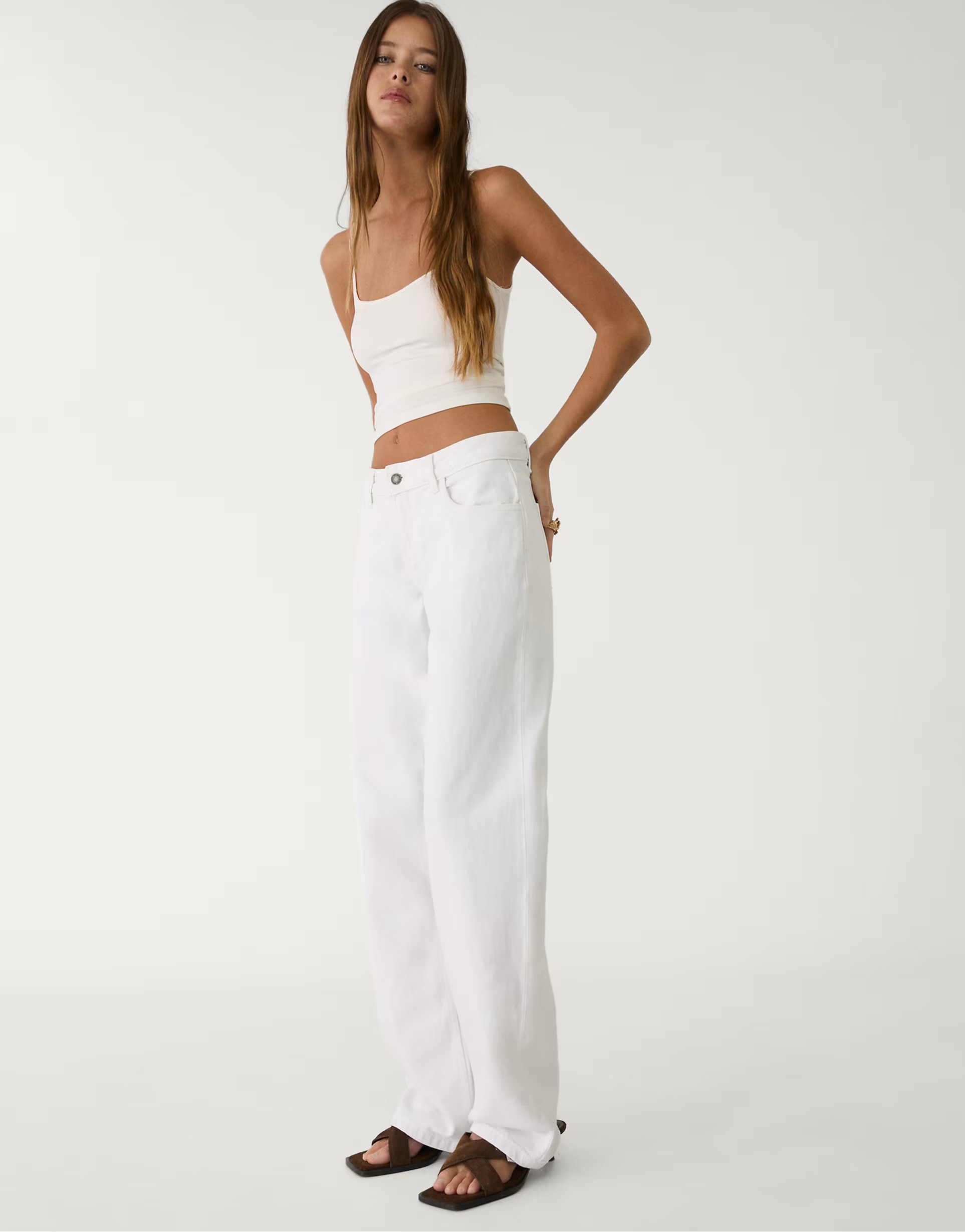Stradivarius low waisted straight leg trousers in white | ASOS | ASOS (Global)