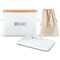 EXTRA LARGE Bread Box with 2 Lids - Metal & Bamboo Lid - White Metal Bread Box for Kitchen Counterto | Amazon (US)