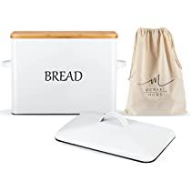 EXTRA LARGE Bread Box with 2 Lids - Metal & Bamboo Lid - White Metal Bread Box for Kitchen Counterto | Amazon (US)