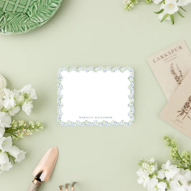 Blue Floral Chinoiserie Notecard Set: Wavy Scallop Stationery - Etsy | Etsy (US)