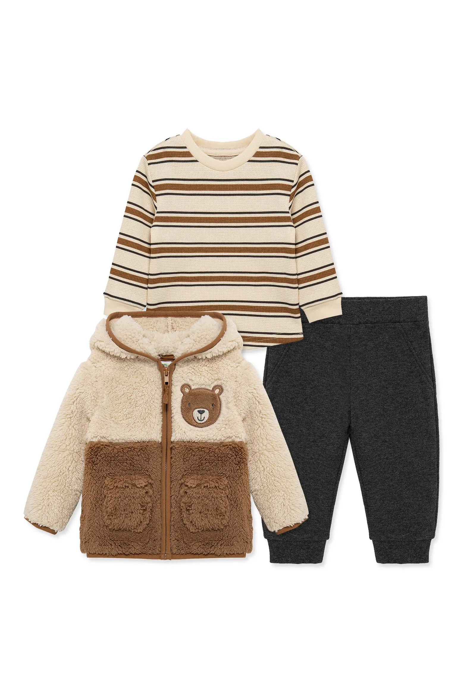 Little Me Bear High Pile Fleece Jacket, T-Shirt & Joggers Set (Men) | Nordstrom | Nordstrom