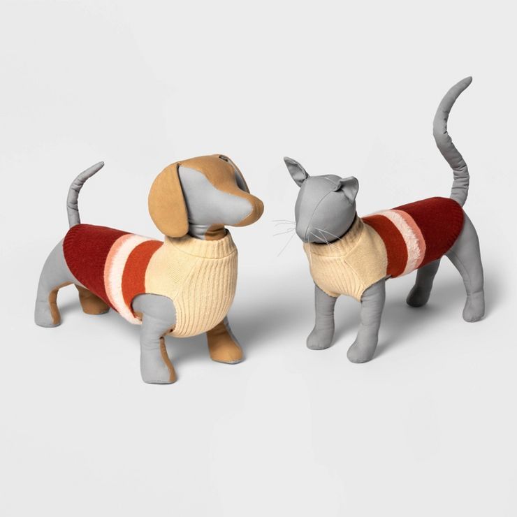 Fuzzy Stripe Dog and Cat Sweater - Deep Orange and Burgundy - Boots & Barkley™ | Target