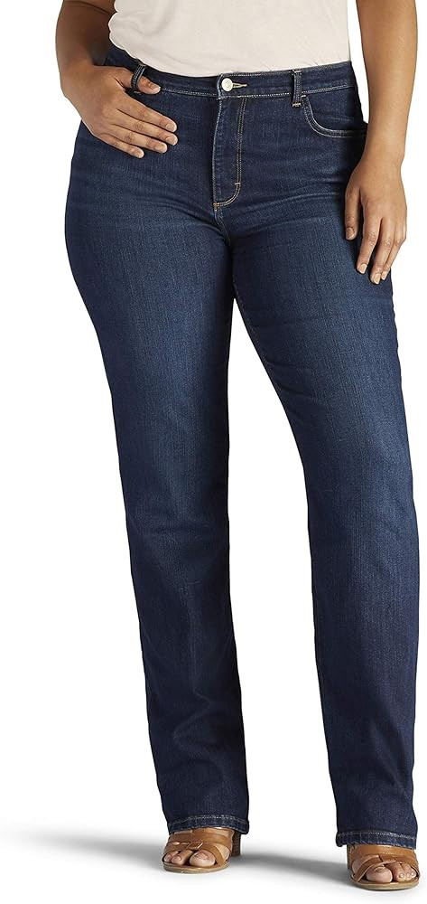 Lee Women's Plus Size Instantly Slims Classic Relaxed Fit Monroe Straight Leg Jean | Amazon (US)