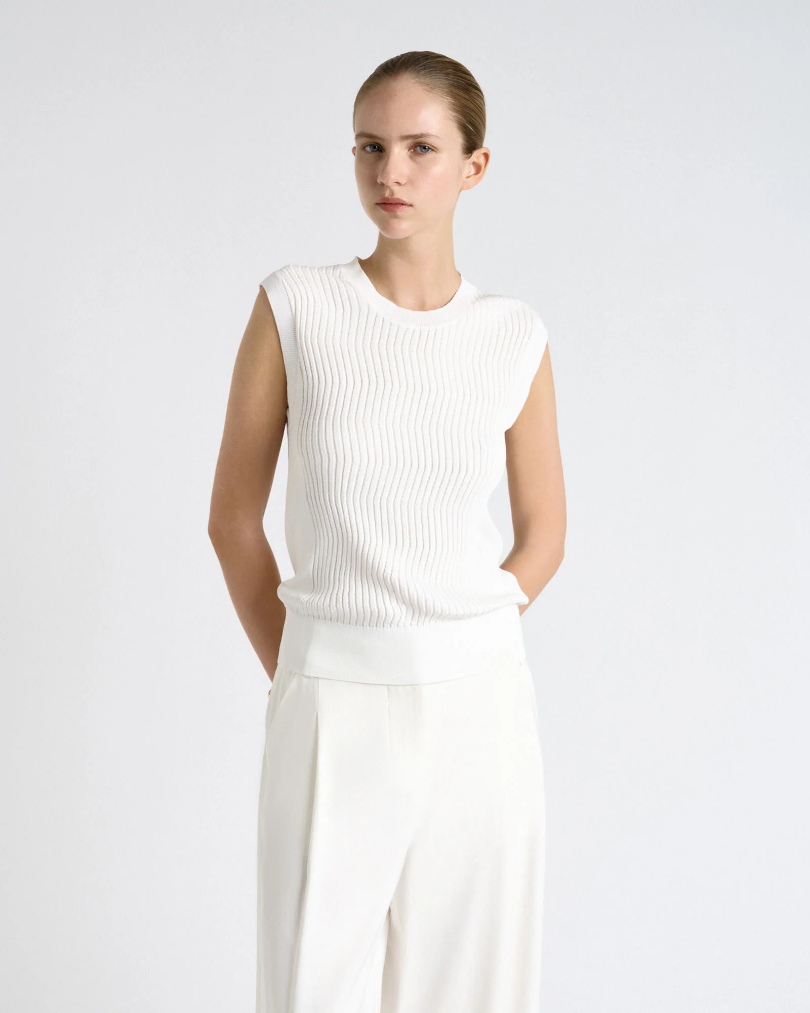 Textured Round Neck Knit Tank | Cue AU