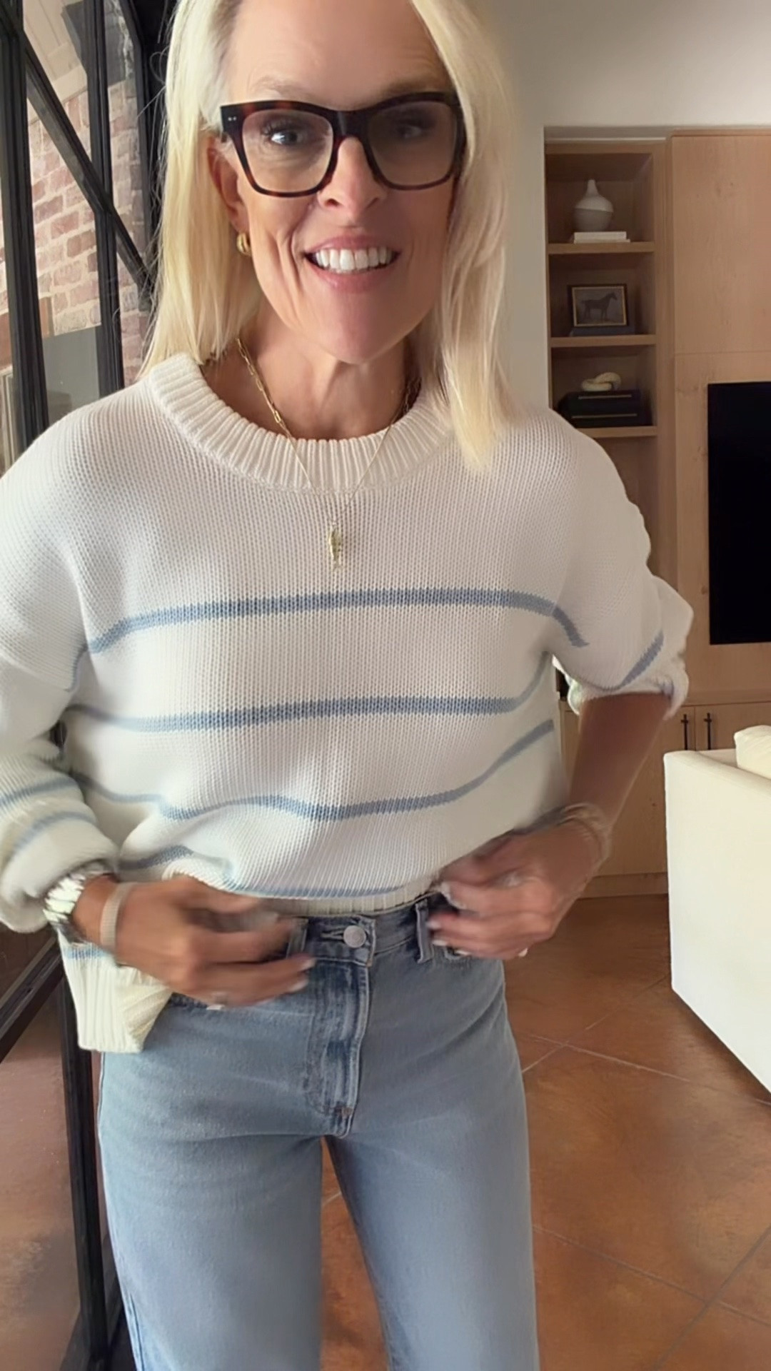 100% organic cotton sweater!! 
Sized up one to a medium 
Loveee this sweater! And this new pattern 
Paired with my fave straight leg denim. Fit tts. $60!! 

@Quince #quincepartner

#LTKmomlife #LTKgrwm #LTKOver40