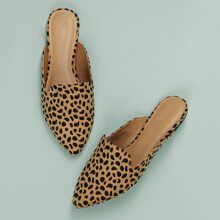 Cheetah Print Pointy Toe Flat Mules | SHEIN