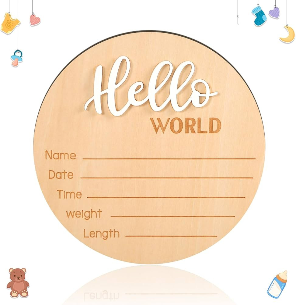 Baby Announcement Sign, 5.9 Inch Wooden Hello World Newborn Sign Birth Announcement Signs Baby Na... | Amazon (US)