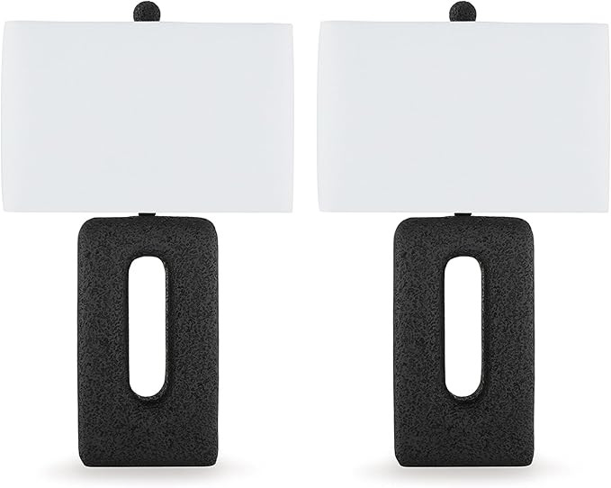 Benjara 27 Inch Table Lamp Set of 2, Black Rectangular Cutout Base, Fabric Shade | Amazon (US)