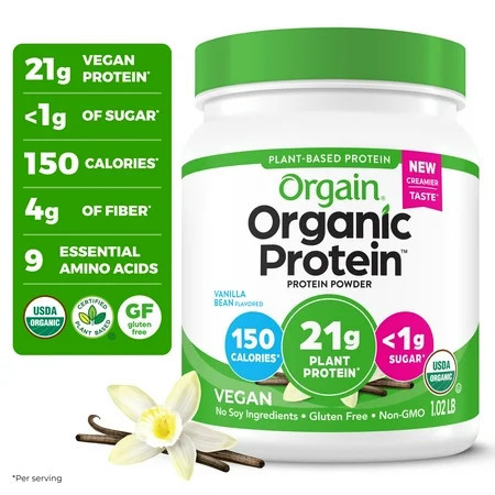 Orgain Organic Vegan 21g Protein Powder, Plant Based Shake Drink, Vanilla Bean 1.02lb | Walmart (US)