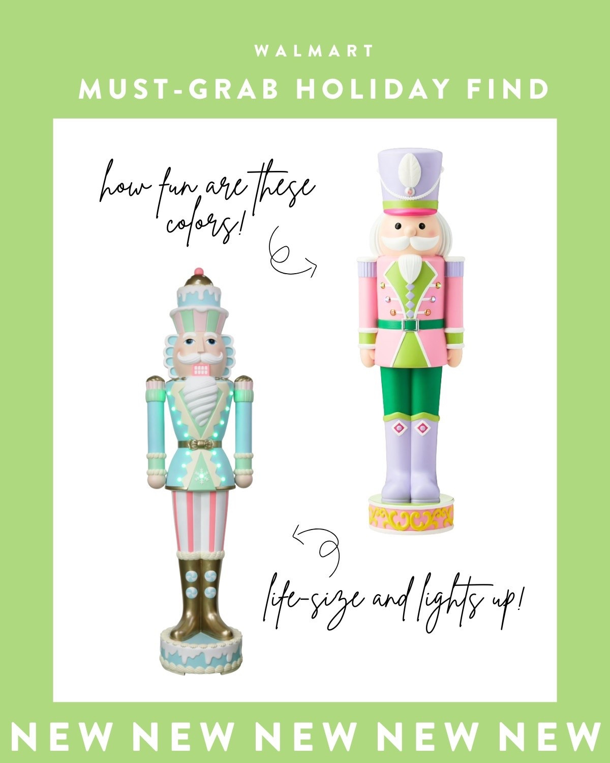 Must grab new Walmart holiday find - this lifesize nutcracker is everything! Fun pastel color scheme with candy-theme and built-in lights for a festive glow. Also love the 32-inch option that's perfect for porches, lawns, and walkways. So cute for the holiday season, run don't walk! Holiday decor | nutcracker decor | Christmas decorations | outdoor holiday decor | Walmart finds | festive decor | holiday lights | porch decor

#LTKHome #LTKSeasonal