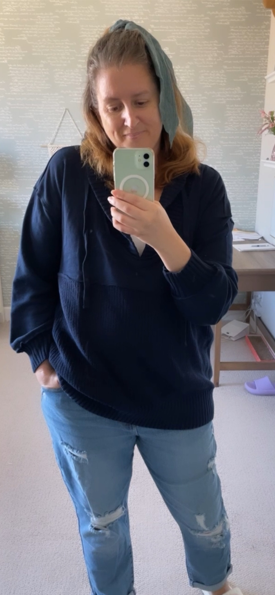 Walmart hooded pullover Size L (runs big in my opinion)
Walmart distressed Mom jeans Size 13 Juniors 

#LTKstyletip #LTKfit #LTKcurves