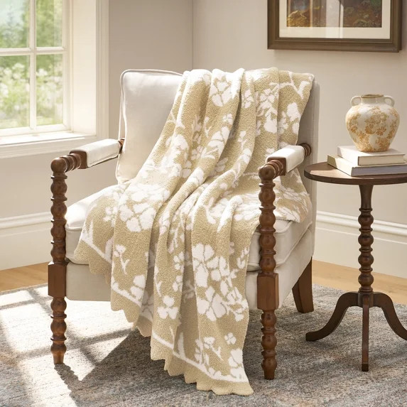 The Pioneer Woman Ruffle Knit Oversized Couch Throw Blanket, Beige, 50 x 72 in | Walmart (US)