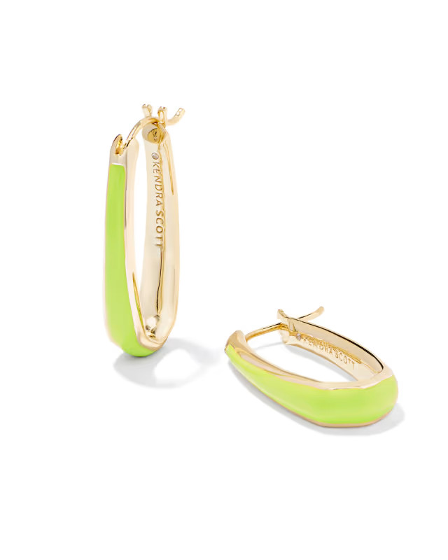 Kelsey Gold Hoop Earrings in Chartreuse Enamel | Kendra Scott