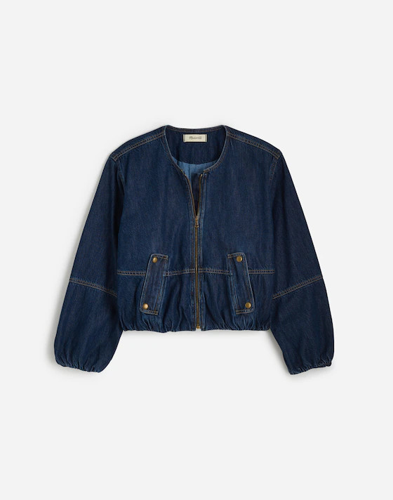 Bubble-Sleeve Jean Bomber Jacket in Newkirk Wash: Airy Denim Edition | Madewell