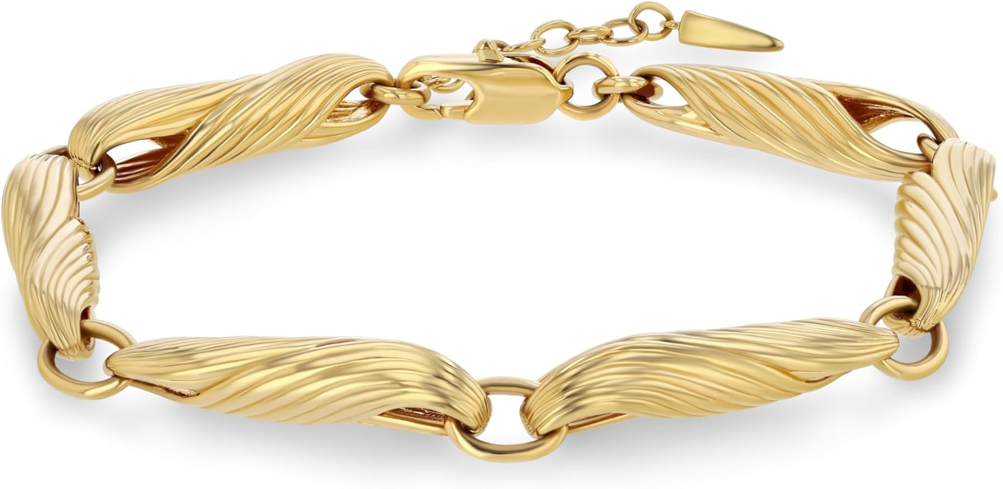 Chunky 18K Gold Plated Adjustable Textured Ribbed Infinity Bracelet For Women, Simple Trendy Stac... | Amazon (US)