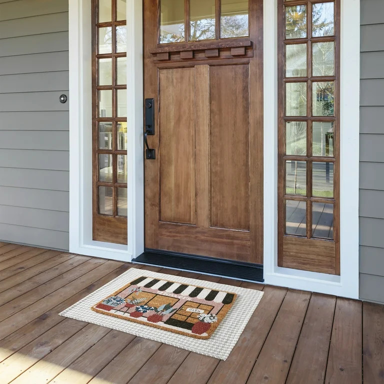 My Texas House Grey Houndstooth Fringe Indoor/Outdoor Layering Rug, 24" x 38" | Walmart (US)