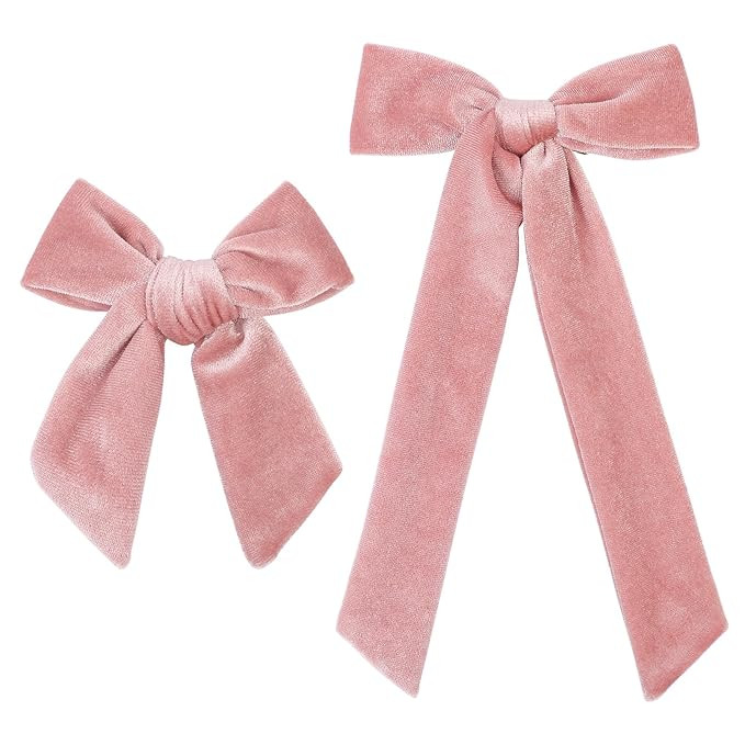 Soft Velvet Hair Accessories - Large & 2 Sizes Pink Ponytail Bows with Alligator Clips for Toddle... | Amazon (US)