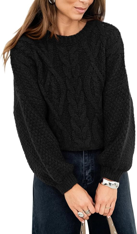 BTFBM Womens Sweaters Fall 2026 Oversized Sweater Pullover | Casual, Long Sleeve, Cable Knit, Cre... | Amazon (US)