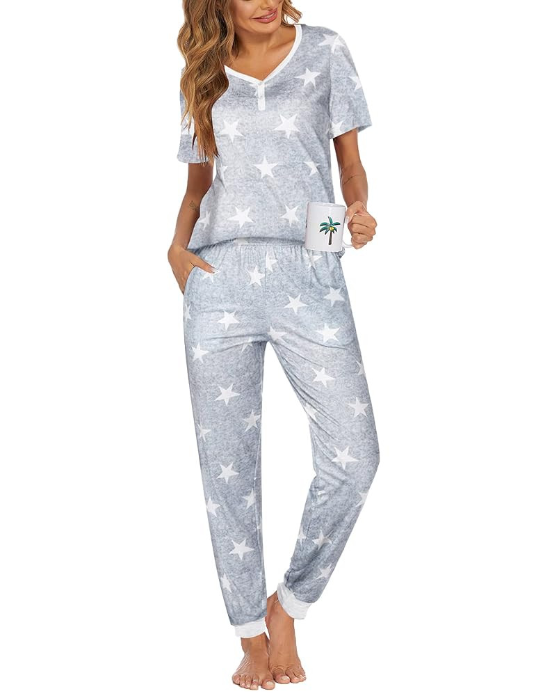 Ekouaer Pajamas Set Womens 2 Piece Lounge Set Short Sleeve Pjs Joggers Pants Sleepwear with Pocke... | Amazon (US)