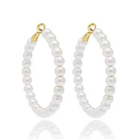 Blue Box Boutique Inc All Around White Pearl Hoop Earrings for Women Teens | Walmart (US)