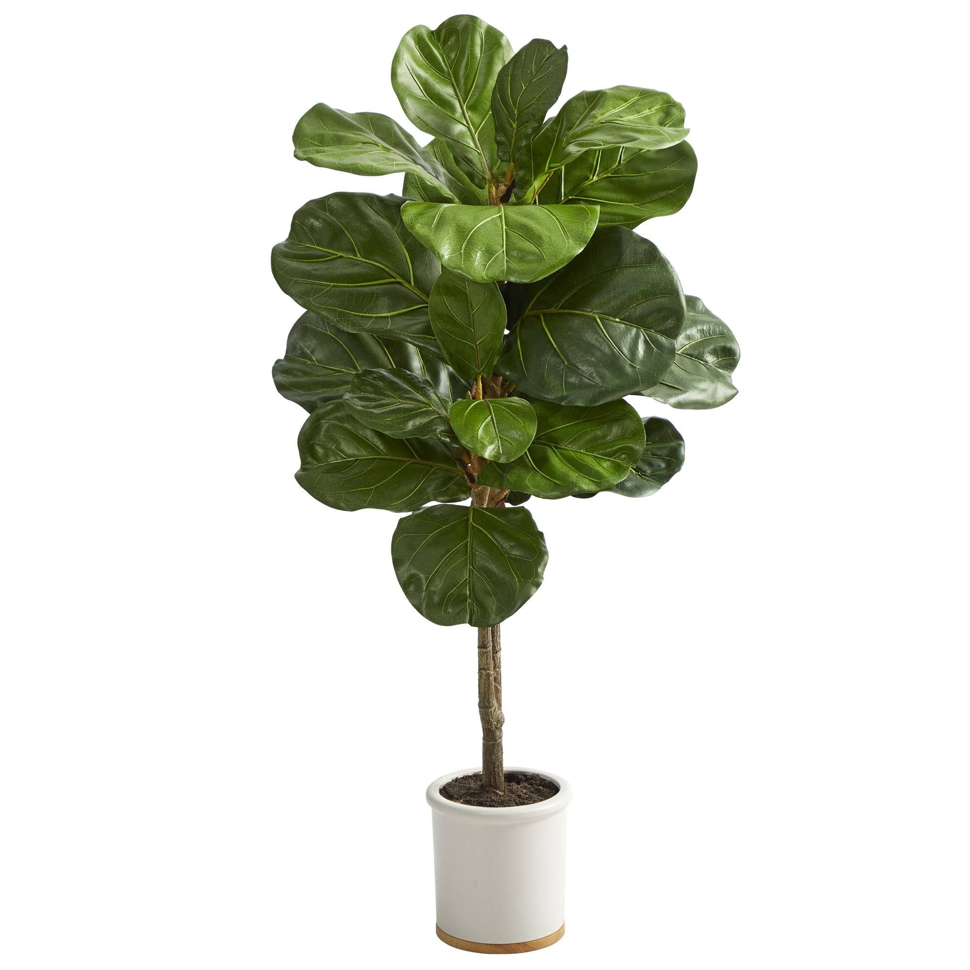 3.5’ Fiddle Leaf Artificial Tree in White Ceramic Planter | Nearly Natural