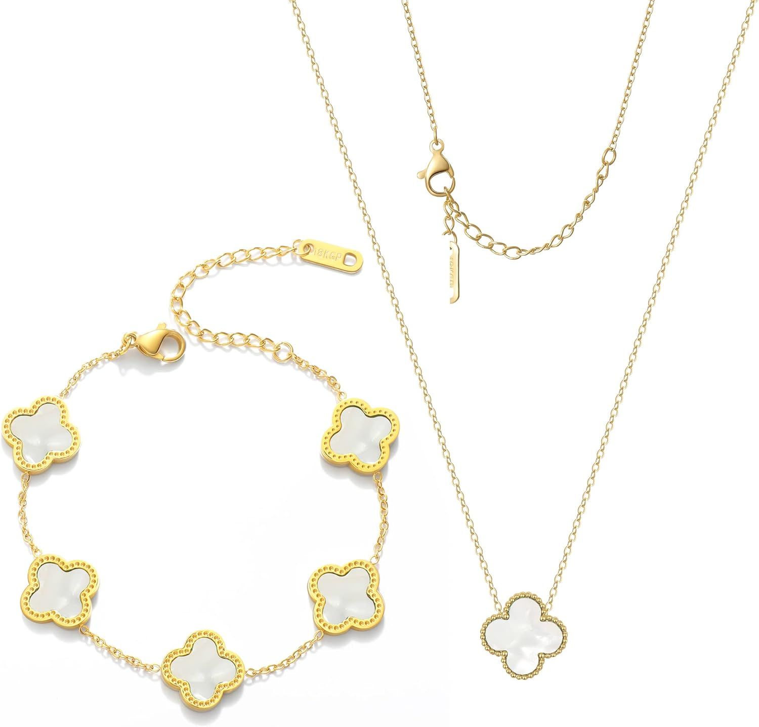 Tesguryo Fashion Lucky Clover Sets Bracelets Necklace Pendant for Women Cute Simple Jewelry Girls... | Amazon (US)