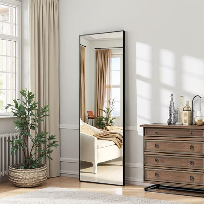 Thin-Edged Black Full-Length Rectangular Mirror in Aluminum Alloy, 163x54x1.5cm (With Bracket) | Target