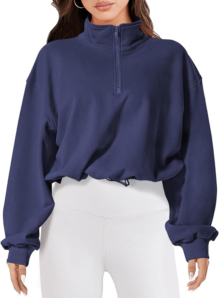 ANRABESS Women's Half Zip Crop Sweatshirt Workout Hoodie High Neck Long Sleeve Athletic Clothes | Amazon (US)